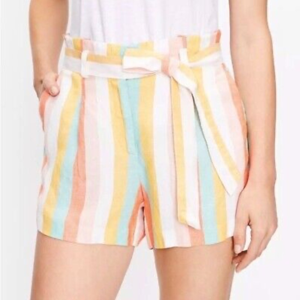 Loft XS Striped Linen Multicolor Women's Shorts